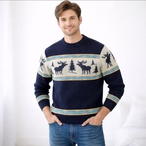 Vtg Alpine Sweater Tom Mix Flying School Aspen moose trees novelty winter  sz M